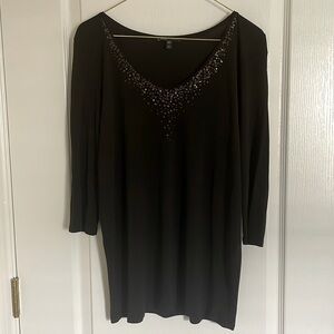 Eileen Fisher Sequined/Beaded Detail 3/4 Sleeve Silk Blouse
